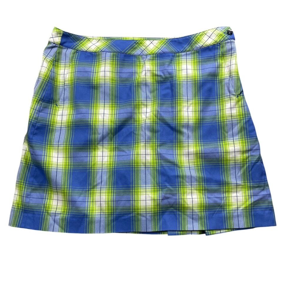 EP Pro 14 Blue‎ Plaid Skort Side Zipper Pockets Golf Tennis